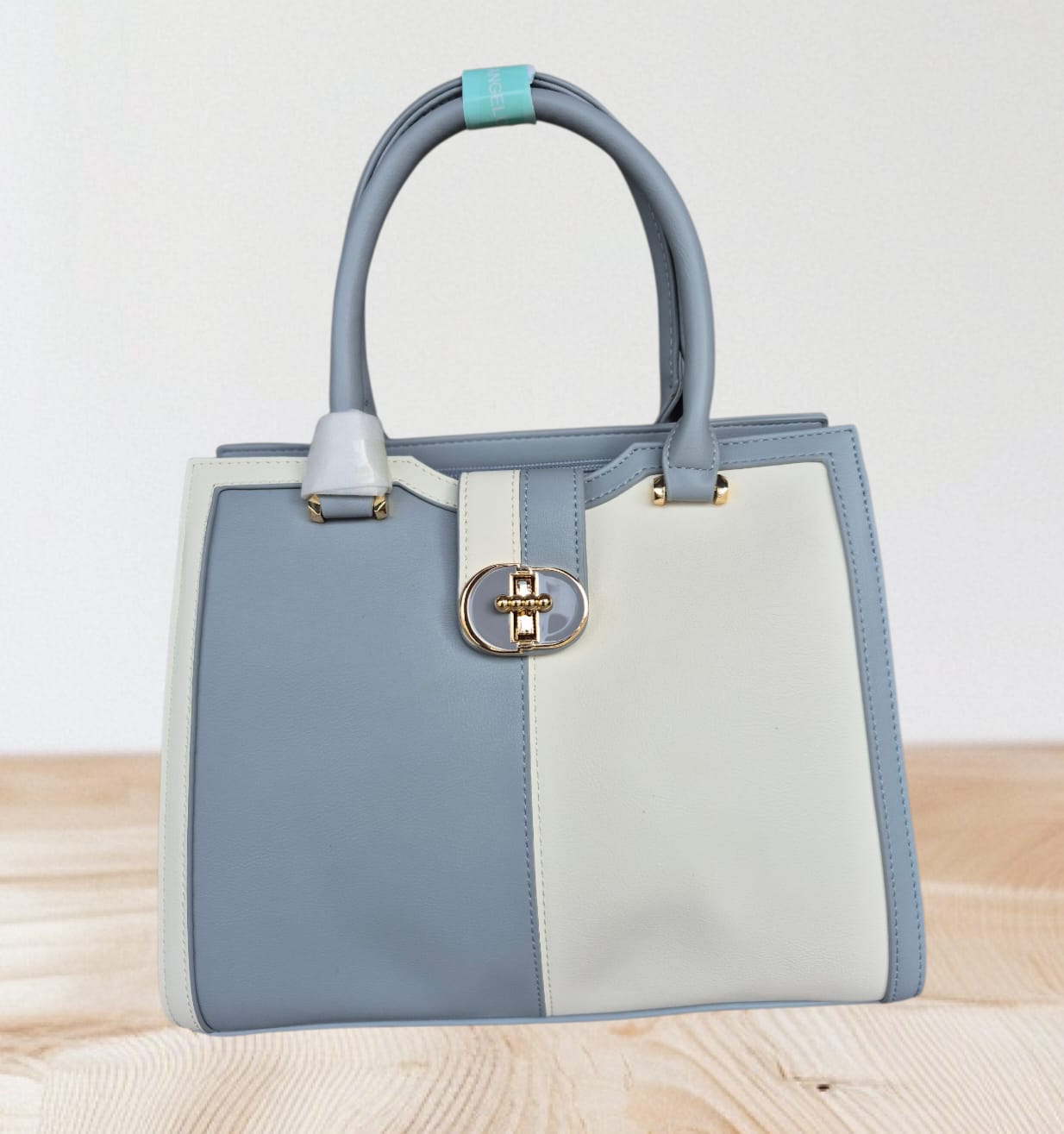 Sac Blanc Bleu Clair & Blanc Marron