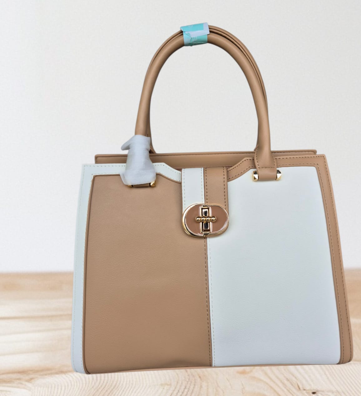 Sac Blanc Bleu Clair & Blanc Marron