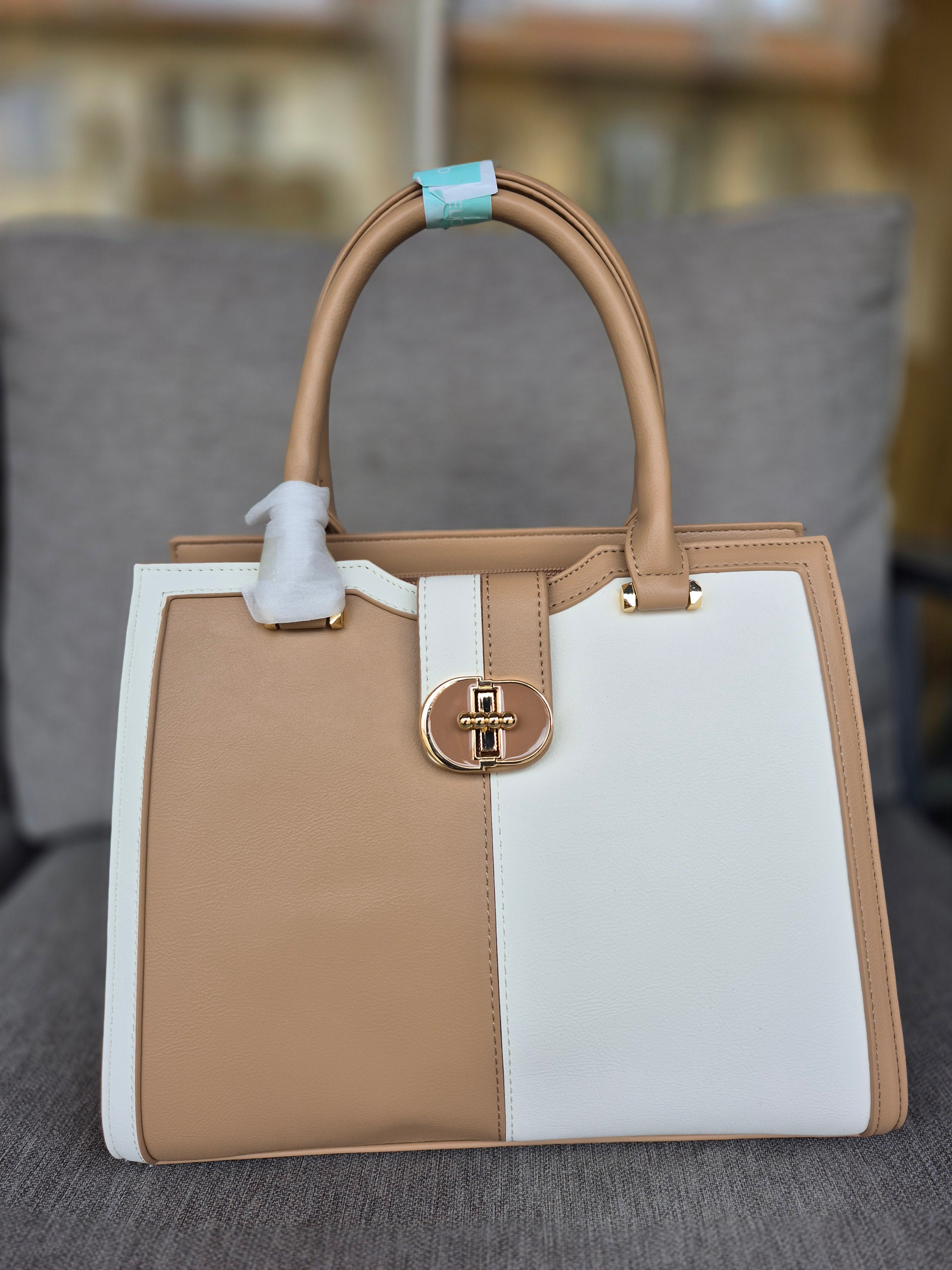 Sac Blanc Bleu Clair & Blanc Marron
