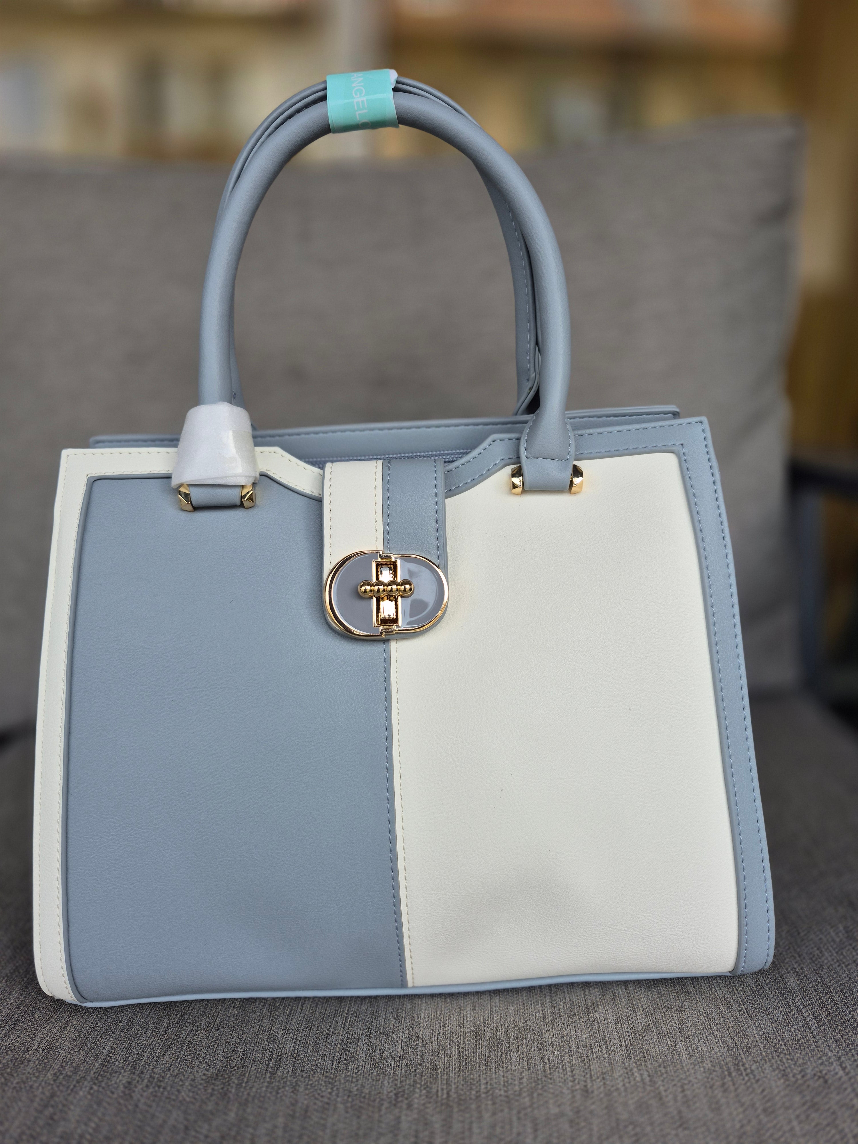 Sac Blanc Bleu Clair & Blanc Marron